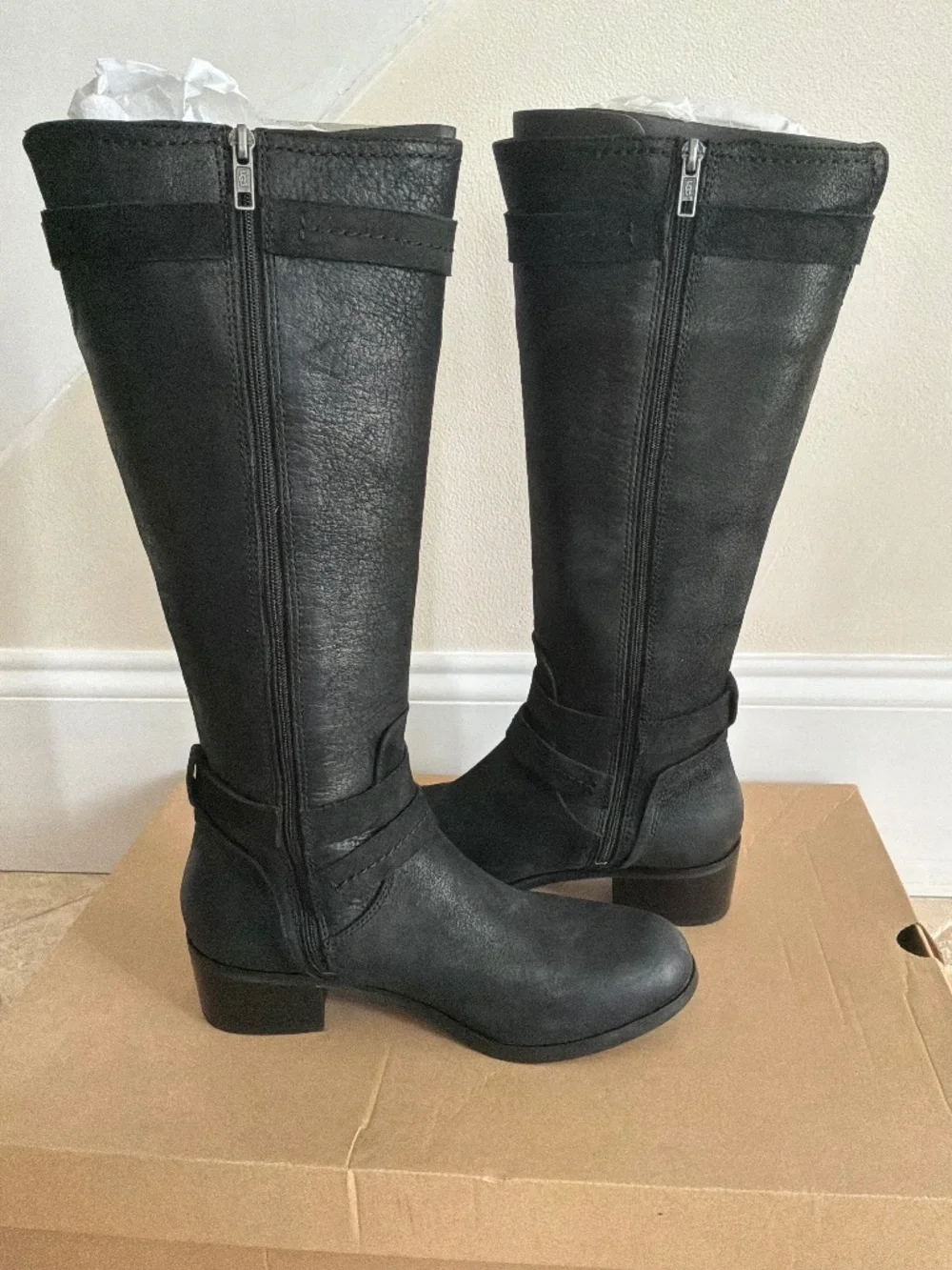 Ugg Darcie black leather knee high boots